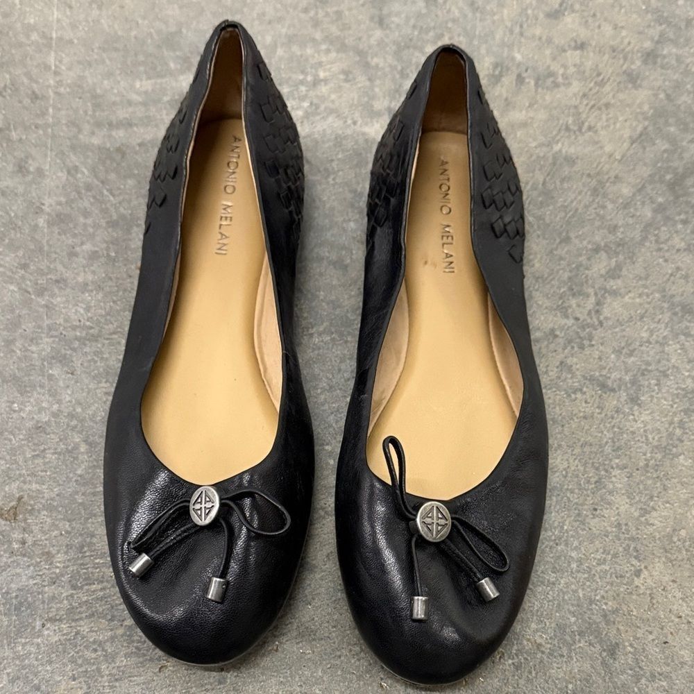 ANTONIO MELANI Black Leather Loafers with Bow Detail